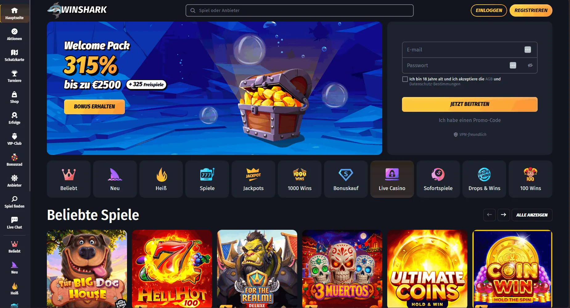 Winshark Online Casino mit Handyrechnung bezahlen